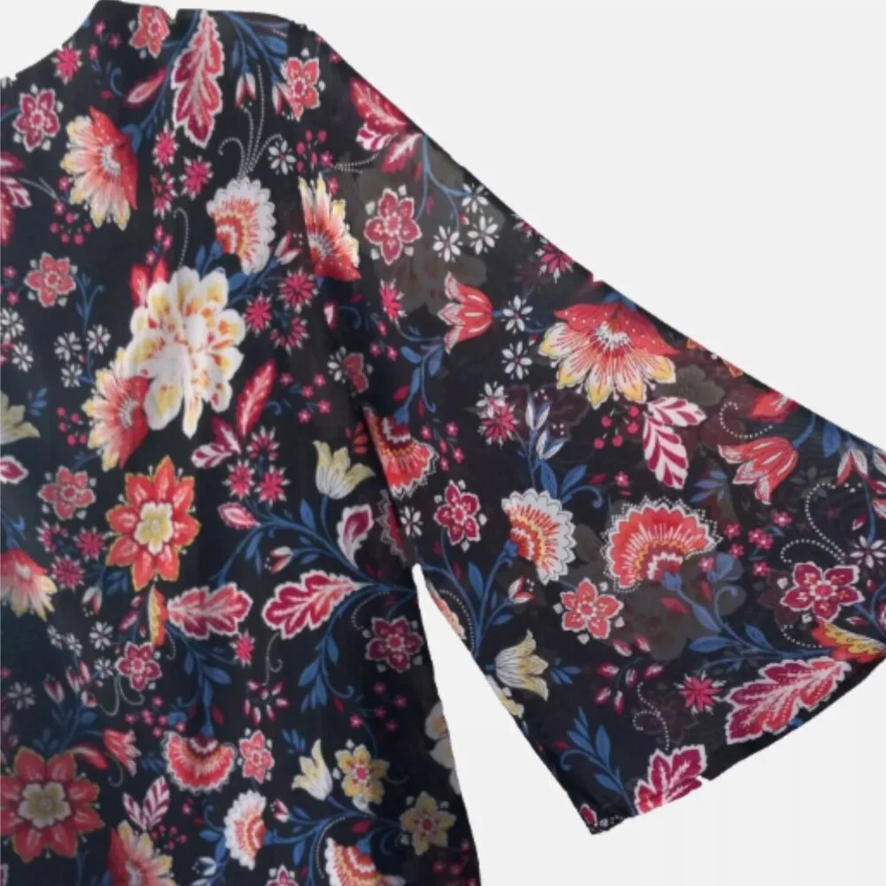 NWT Croft & Barrow Black Dress Size L Floral Jacket Necklace Set